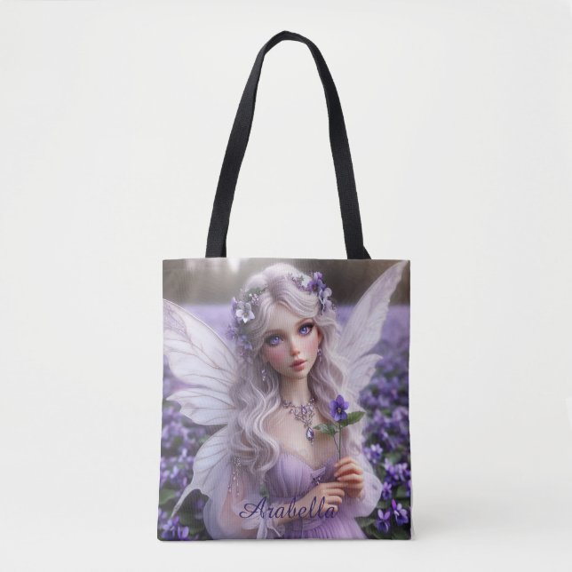 Bolso De Tela Hermosa hada de febrero en violetas (Anverso)