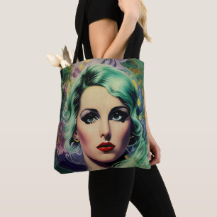 Bolso De Tela Hermosa lavanda y verde estilo retro mujer