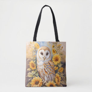 Bolso De Tela Hermosa Lechuza De Barn Y Sunflower