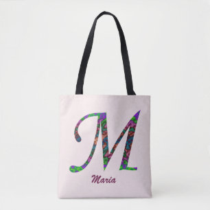 Bolso De Tela Hermosa letra a color girada M Monograma inicial