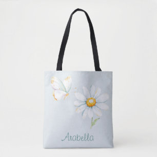 Bolso De Tela Hermosa mariposa y margarita en acuarela pastel