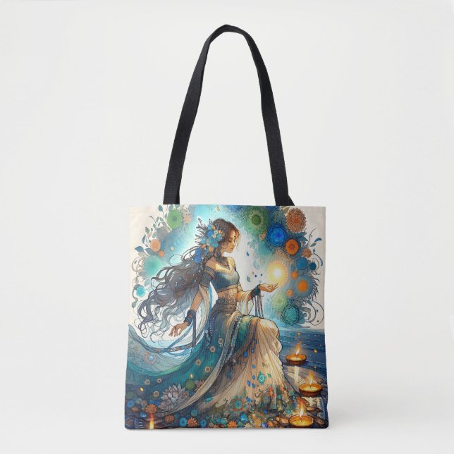 Bolso De Tela Hermosa mujer de Diwali y Rangoli (Anverso)