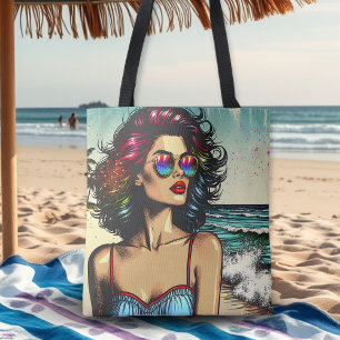 Bolso De Tela Hermosa mujer en arte pop de historietas de playa