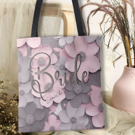 Bolso De Tela Hermosa novia floral de espías 3D rosados