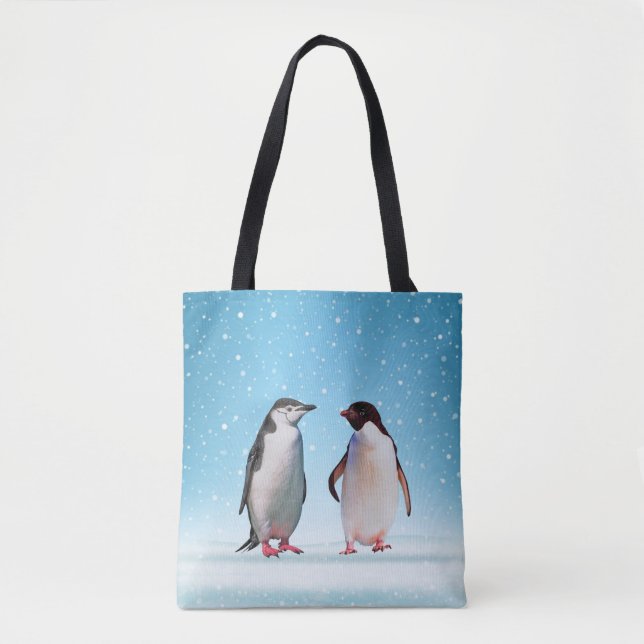 Bolso De Tela Hermosa pareja pingüina en azul claro (Anverso)