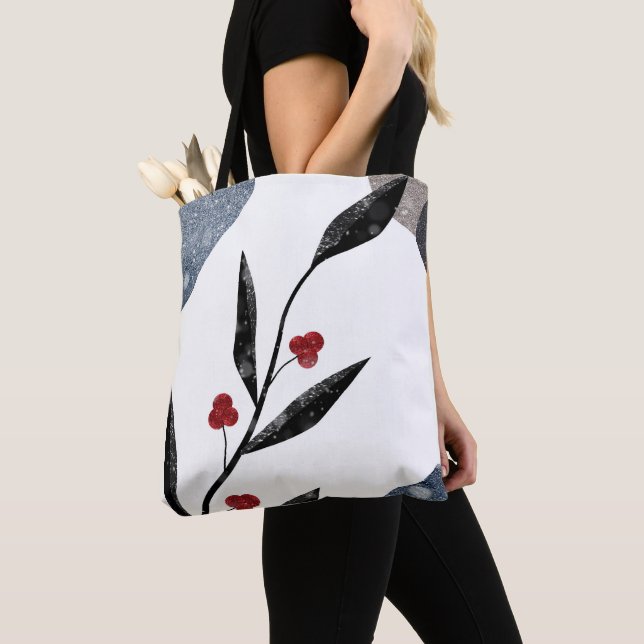 Bolso De Tela Hermosa planta de Berries rojas deja diseño invern (Detalle)