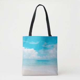Bolso De Tela Hermosa playa tropical con cielo azul y c blanco