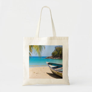 Bolso De Tela Hermosa playa tropical con lancha
