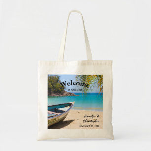 Bolso De Tela Hermosa playa tropical con un Boda en bote de remo