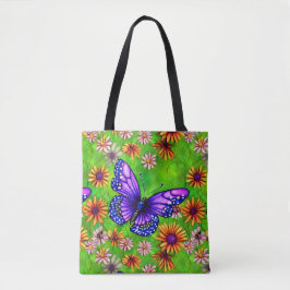 Bolso De Tela Hermosa pradera de mariposa morada