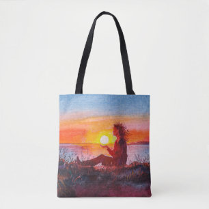 Bolso De Tela Hermosa puesta de sol del océano. Retrato de mujer