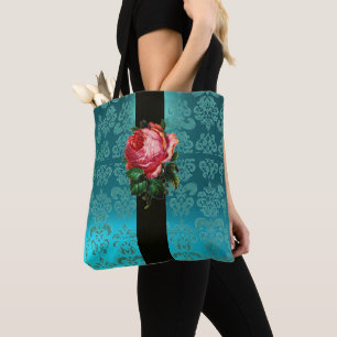 BOLSO DE TELA HERMOSA ROSA ROSA ROSA ROSA VERDE AZULADA AQUA AZU