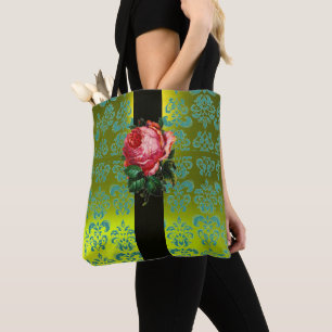 BOLSO DE TELA HERMOSA ROSA ROSA ROSA VERDE AZULADA AZUL AMARILLO