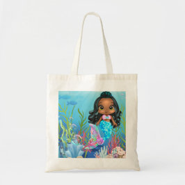 Bolso De Tela Hermosa sirena negra jugando en el mar