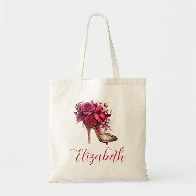Bolso De Tela Hermosa temática floral zapato de tacón alto (Frente)