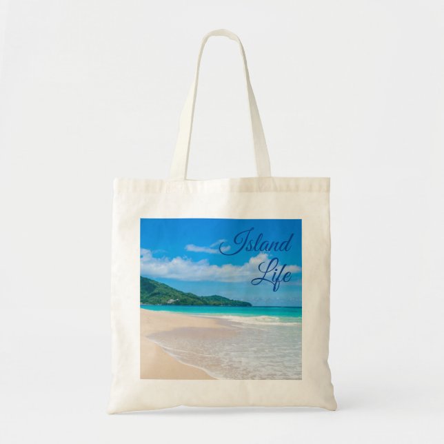 Bolso De Tela Hermosa vida de la isla foto de playa tropical (Frente)