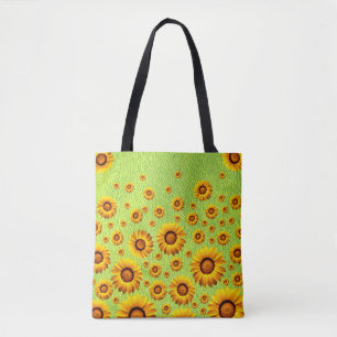 Bolso De Tela Hermosas flores amarillas en verde abstracto