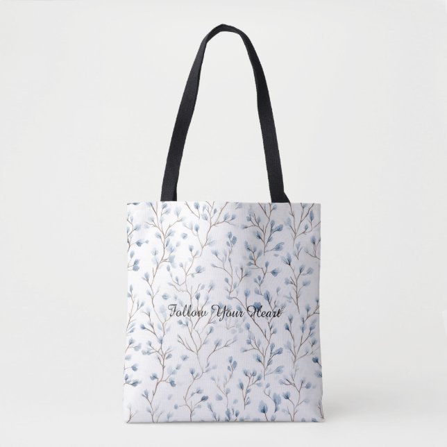 Bolso De Tela Hermosas Flores Blancas Azules (Anverso)