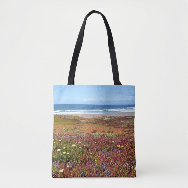 Bolso De Tela Hermosas flores costeras / foto vista al océano - (Anverso)