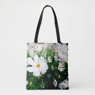 Bolso De Tela Hermosas flores de cosmos blancos floreciendo en l