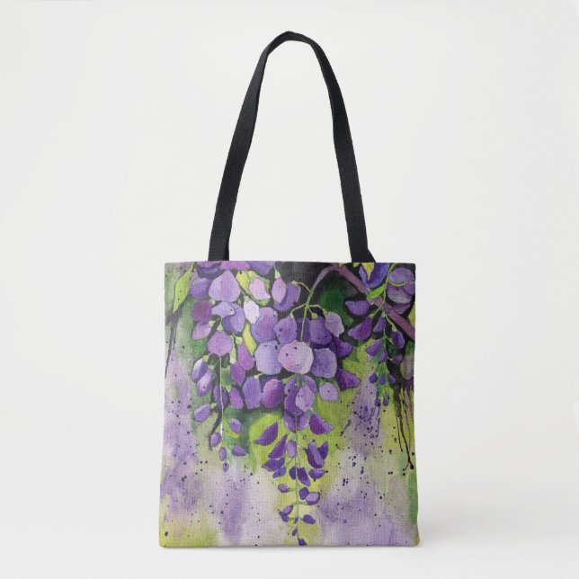 Bolso De Tela Hermosas Flores De Wisteria En Acuarela (Anverso)