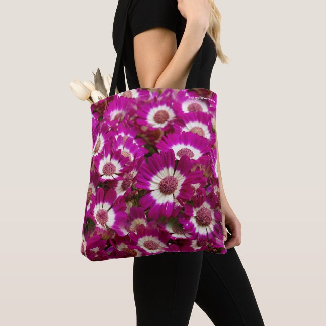 Bolso De Tela Hermosas flores moradas de Cineraria (Detalle)