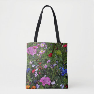 Bolso De Tela Hermosas flores naturales moradas y azules