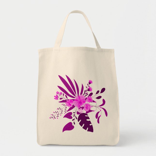 Bolso De Tela Hermosas flores púrpura tropical (Frente)