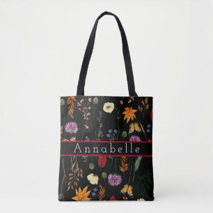 Bolso De Tela Hermosas flores silvestres y mariposas personaliza