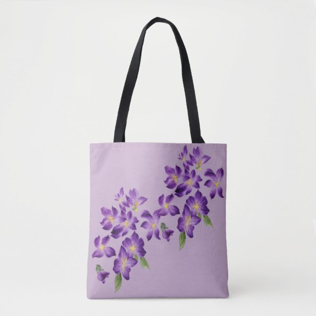 Bolso De Tela Hermosas flores violetas coloridas (Anverso)