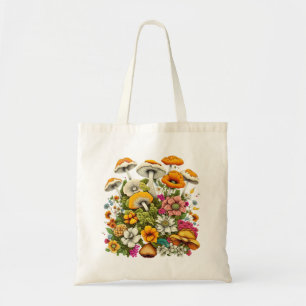 Bolso De Tela Hermosas Flores Y Hongos