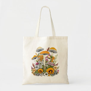 Bolso De Tela Hermosas Flores Y Hongos