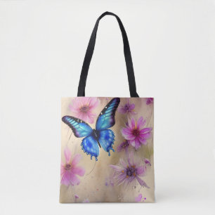 Bolso De Tela Hermosas flores y mariposa