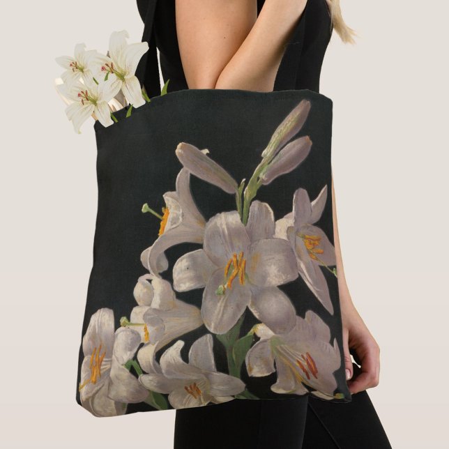 Bolso De Tela Hermosas lienzos blancos de época sobre el estilo  (A beautiful, elegant tote bag, featuring vintage white lily flowers.)