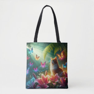 Bolso De Tela Hermosas mariposas soñadoras y gato