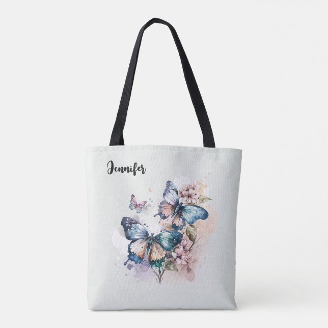 Bolso De Tela Hermosas mariposas y flores (Reverso)