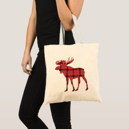 Bolso De Tela Hermoso Alce Rojo y Negro Cuadro Escocés Patrón Ta