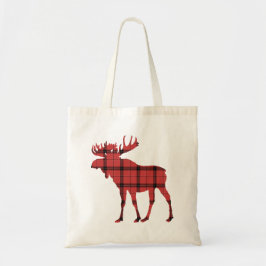 Bolso De Tela Hermoso Alce Rojo y Negro Cuadro Escocés Patrón Ta