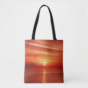 Bolso De Tela Hermoso amanecer colorido en el mar con dramati