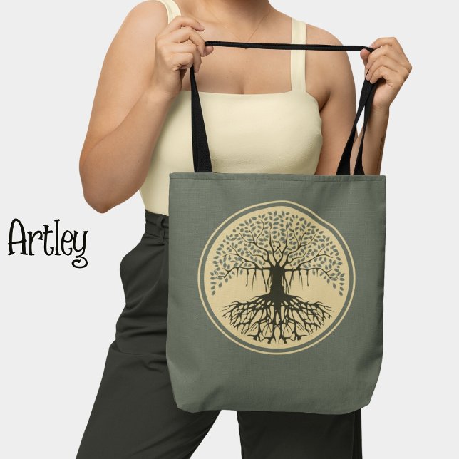 Bolso De Tela Hermoso árbol de Banyan con crema azul gris (Subido por el creador)