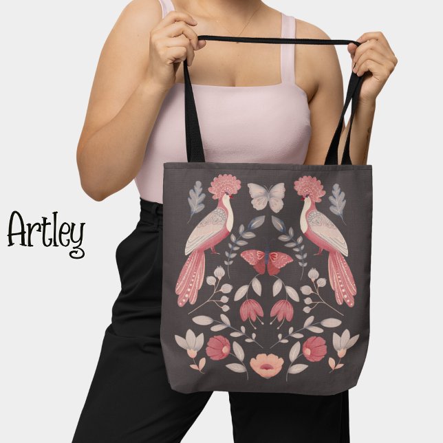 Bolso De Tela Hermoso arte folclórico rosa pavo real floral (Subido por el creador)