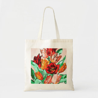 Bolso De Tela Hermoso Bouquet Floral Tulipanes Arte Contorno Neg
