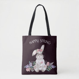 Bolso De Tela Hermoso Bunny - Reversible Primavera Feliz Floral