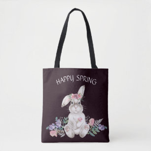 Bolso De Tela Hermoso Bunny - Reversible Primavera Feliz Floral