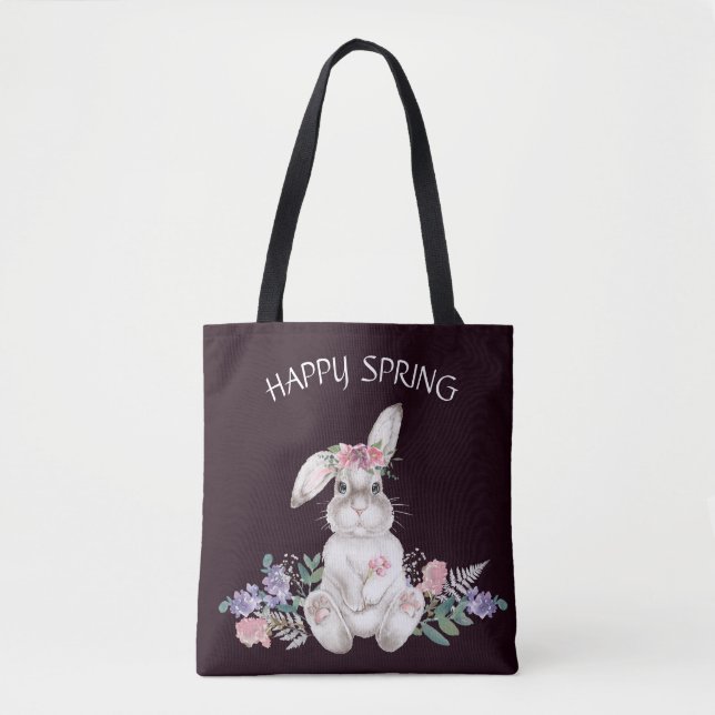Bolso De Tela Hermoso Bunny - Reversible Primavera Feliz Floral (Anverso)