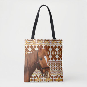 Bolso De Tela Hermoso caballo marrón en patrón geométrico terres