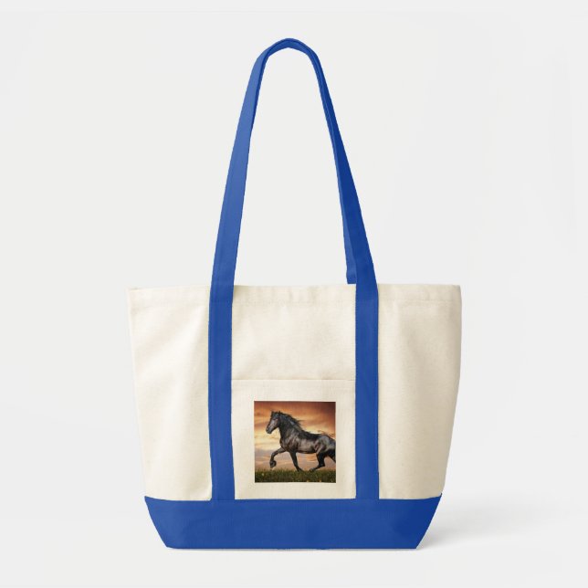 Bolso De Tela Hermoso caballo negro (Frente)