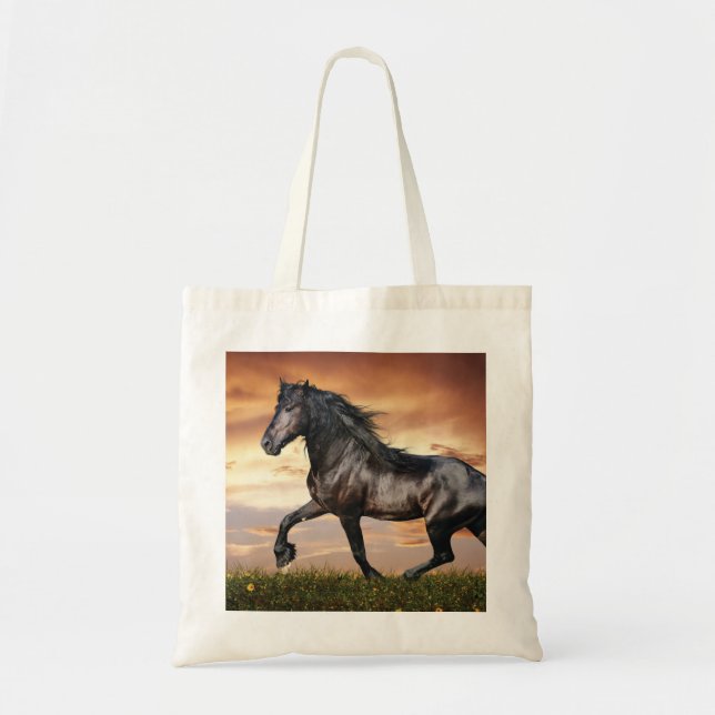 Bolso De Tela Hermoso caballo negro (Frente)