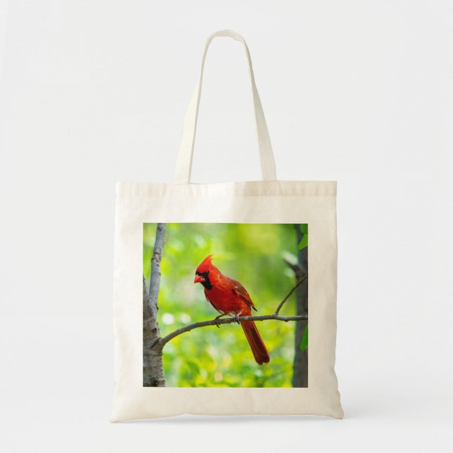 Bolso De Tela Hermoso cardenal rojo brillante en un árbol o niev (Frente)
