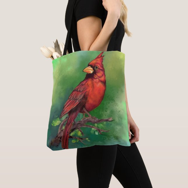 Bolso De Tela Hermoso cardenal rojo del norte pintando arte  (Detalle)